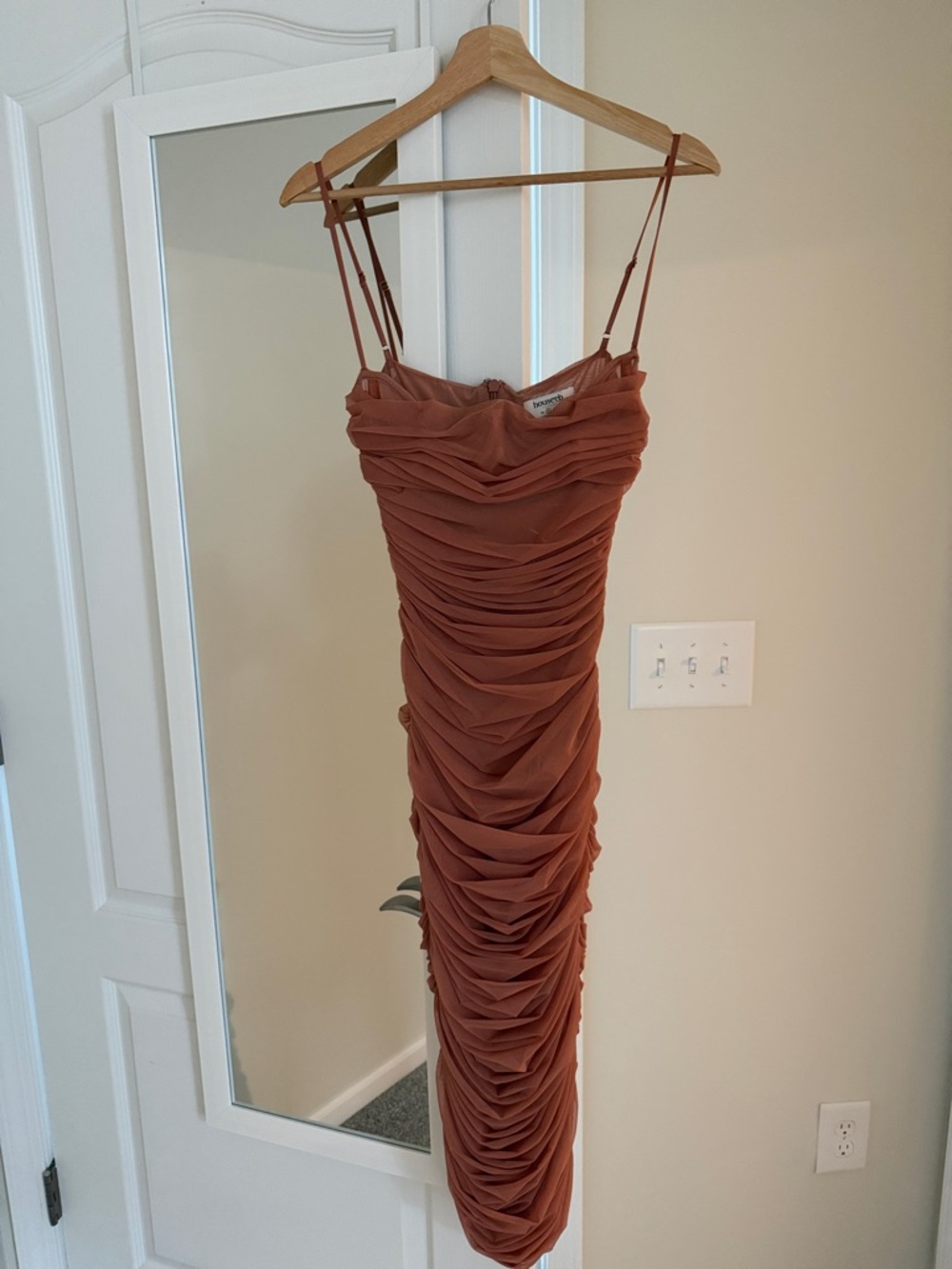House of CB Ruched Midi Slip Dress in Rust - Women